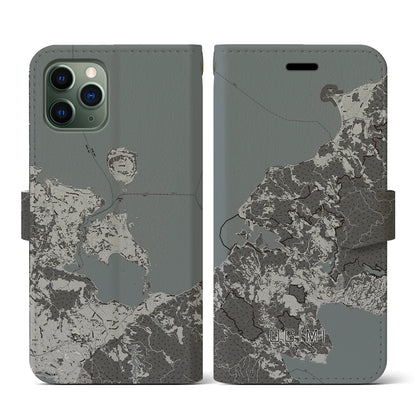 【大宜味（沖縄県）】地図柄iPhoneケース（手帳タイプ）モノトーン・iPhone 11 Pro 用