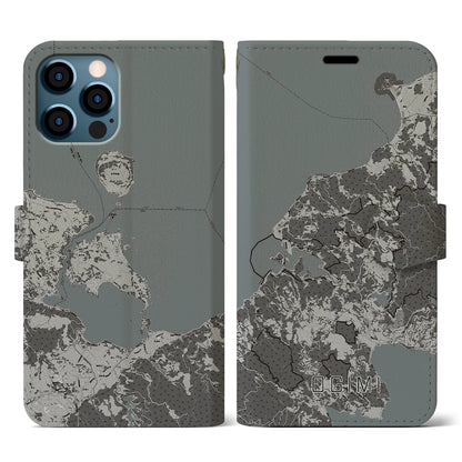 【大宜味（沖縄県）】地図柄iPhoneケース（手帳タイプ）モノトーン・iPhone 12 / 12 Pro 用