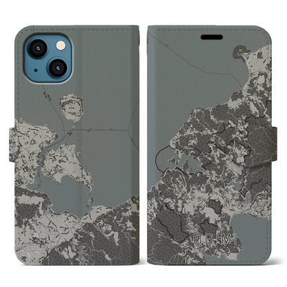 【大宜味（沖縄県）】地図柄iPhoneケース（手帳タイプ）モノトーン・iPhone 13 用