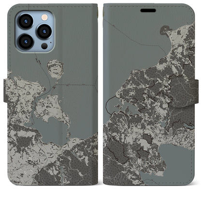 【大宜味（沖縄県）】地図柄iPhoneケース（手帳タイプ）モノトーン・iPhone 13 Pro Max 用