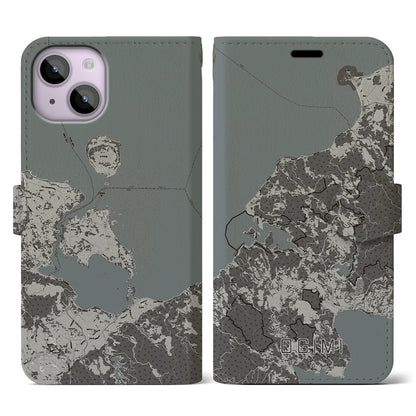 【大宜味（沖縄県）】地図柄iPhoneケース（手帳タイプ）モノトーン・iPhone 14 用