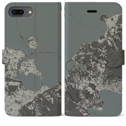 【大宜味（沖縄県）】地図柄iPhoneケース（手帳タイプ）モノトーン・iPhone 8Plus /7Plus / 6sPlus / 6Plus 用