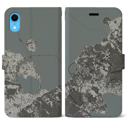 【大宜味（沖縄県）】地図柄iPhoneケース（手帳タイプ）モノトーン・iPhone XR 用