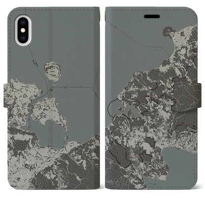 【大宜味（沖縄県）】地図柄iPhoneケース（手帳タイプ）モノトーン・iPhone XS Max 用