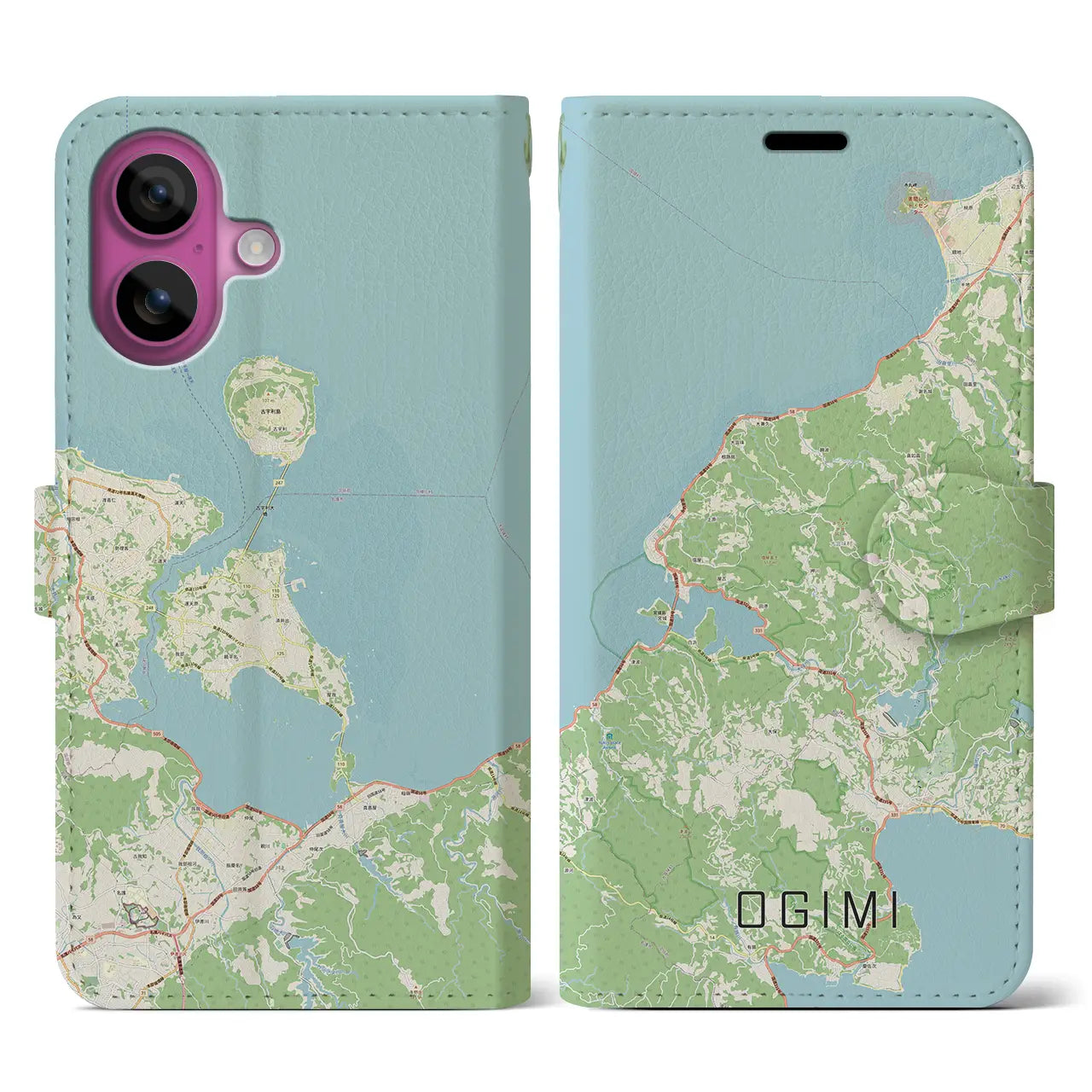 【大宜味（沖縄県）】地図柄iPhoneケース（手帳タイプ）ナチュラル・iPhone 16 Pro 用