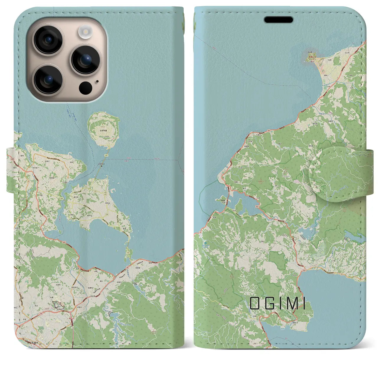 【大宜味（沖縄県）】地図柄iPhoneケース（手帳タイプ）ナチュラル・iPhone 16 Plus 用