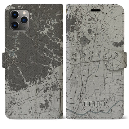 【小郡（福岡県）】地図柄iPhoneケース（手帳タイプ）モノトーン・iPhone 11 Pro Max 用