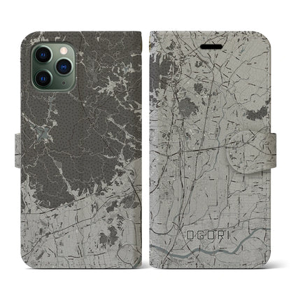 【小郡（福岡県）】地図柄iPhoneケース（手帳タイプ）モノトーン・iPhone 11 Pro 用