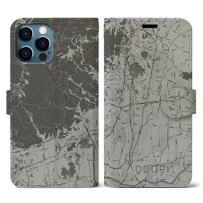 【小郡（福岡県）】地図柄iPhoneケース（手帳タイプ）モノトーン・iPhone 12 / 12 Pro 用