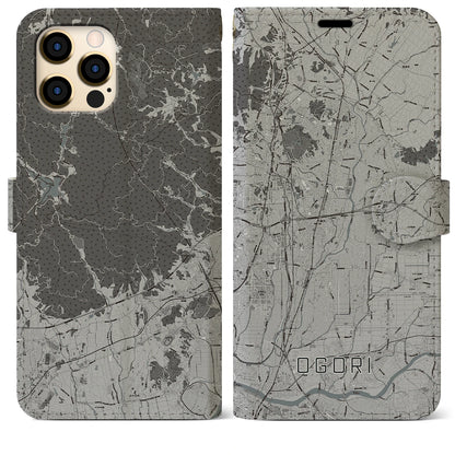 【小郡（福岡県）】地図柄iPhoneケース（手帳タイプ）モノトーン・iPhone 12 Pro Max 用