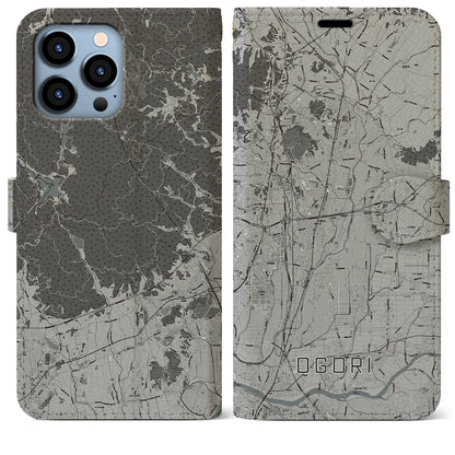 【小郡（福岡県）】地図柄iPhoneケース（手帳タイプ）モノトーン・iPhone 13 Pro Max 用