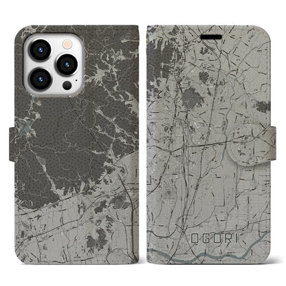 【小郡（福岡県）】地図柄iPhoneケース（手帳タイプ）モノトーン・iPhone 13 Pro 用