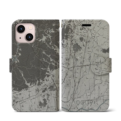 【小郡（福岡県）】地図柄iPhoneケース（手帳タイプ）モノトーン・iPhone 13 mini 用