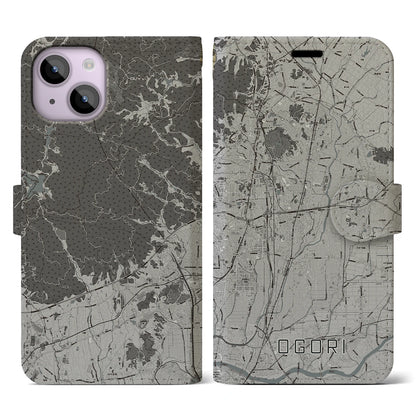 【小郡（福岡県）】地図柄iPhoneケース（手帳タイプ）モノトーン・iPhone 14 用