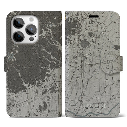 【小郡（福岡県）】地図柄iPhoneケース（手帳タイプ）モノトーン・iPhone 14 Pro 用