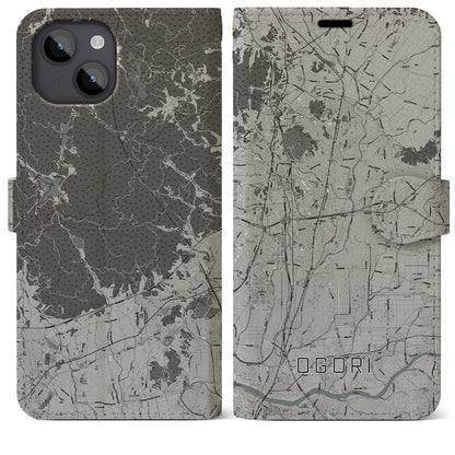 【小郡（福岡県）】地図柄iPhoneケース（手帳タイプ）モノトーン・iPhone 14 Plus 用