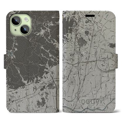 【小郡（福岡県）】地図柄iPhoneケース（手帳タイプ）モノトーン・iPhone 15 用