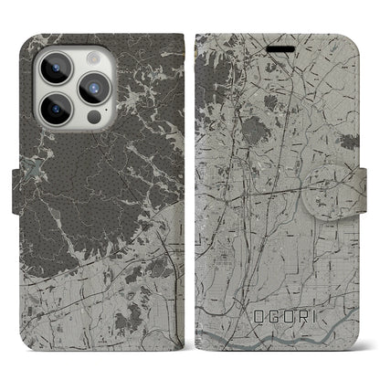 【小郡（福岡県）】地図柄iPhoneケース（手帳タイプ）モノトーン・iPhone 15 Pro 用