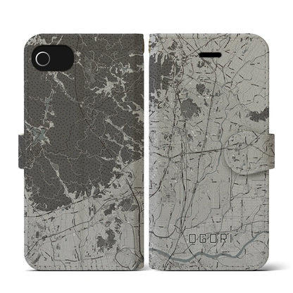 【小郡（福岡県）】地図柄iPhoneケース（手帳タイプ）モノトーン・iPhone SE（第3 / 第2世代） / 8 / 7 / 6s / 6 用