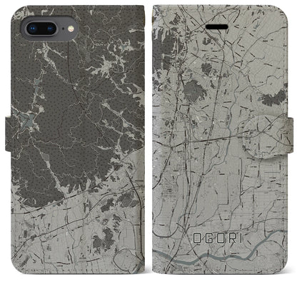 【小郡（福岡県）】地図柄iPhoneケース（手帳タイプ）モノトーン・iPhone 8Plus /7Plus / 6sPlus / 6Plus 用