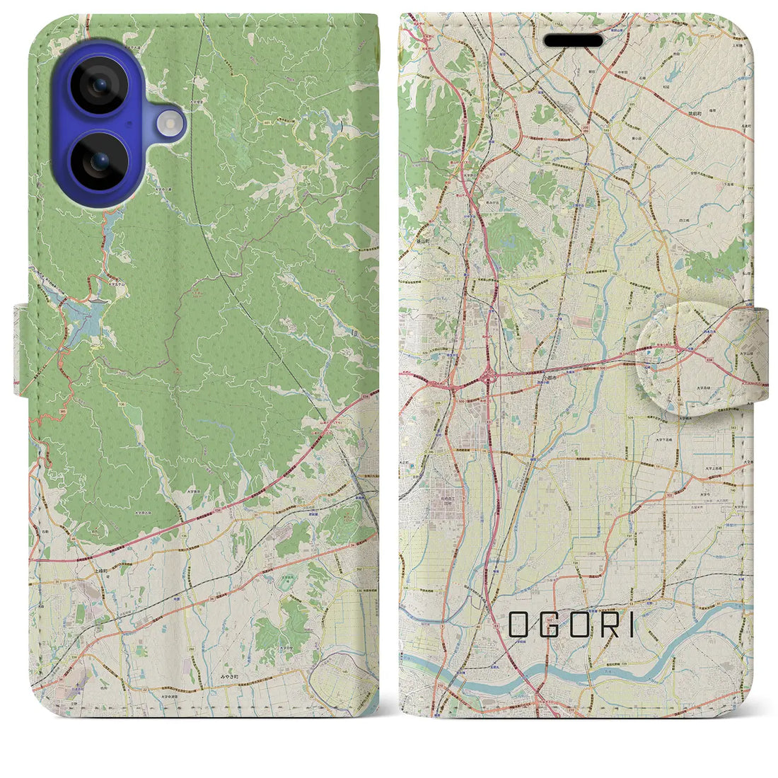 【小郡(福岡県)】地図柄iPhoneケース(手帳タイプ)ナチュラル・iPhone 16 Pro Max 用