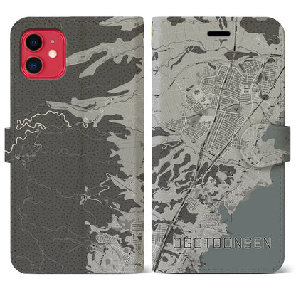 【おごと温泉（滋賀県）】地図柄iPhoneケース（手帳タイプ）モノトーン・iPhone 11 用