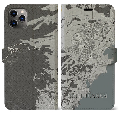 【おごと温泉（滋賀県）】地図柄iPhoneケース（手帳タイプ）モノトーン・iPhone 11 Pro Max 用