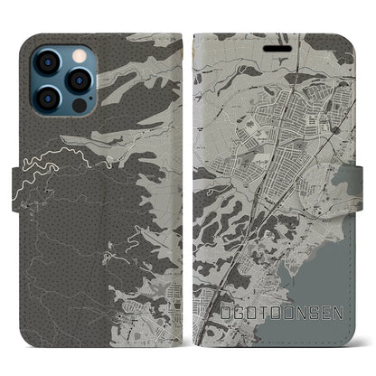 【おごと温泉（滋賀県）】地図柄iPhoneケース（手帳タイプ）モノトーン・iPhone 12 / 12 Pro 用