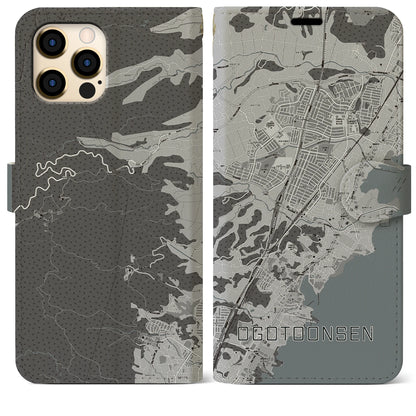 【おごと温泉（滋賀県）】地図柄iPhoneケース（手帳タイプ）モノトーン・iPhone 12 Pro Max 用