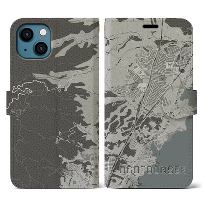 【おごと温泉（滋賀県）】地図柄iPhoneケース（手帳タイプ）モノトーン・iPhone 13 用