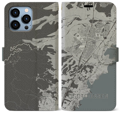 【おごと温泉（滋賀県）】地図柄iPhoneケース（手帳タイプ）モノトーン・iPhone 13 Pro Max 用