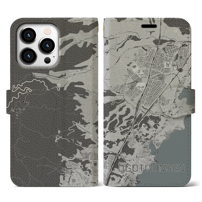 【おごと温泉（滋賀県）】地図柄iPhoneケース（手帳タイプ）モノトーン・iPhone 13 Pro 用