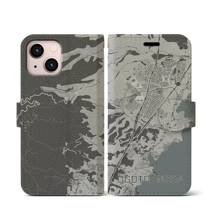 【おごと温泉（滋賀県）】地図柄iPhoneケース（手帳タイプ）モノトーン・iPhone 13 mini 用