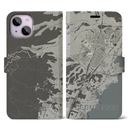 【おごと温泉（滋賀県）】地図柄iPhoneケース（手帳タイプ）モノトーン・iPhone 14 用