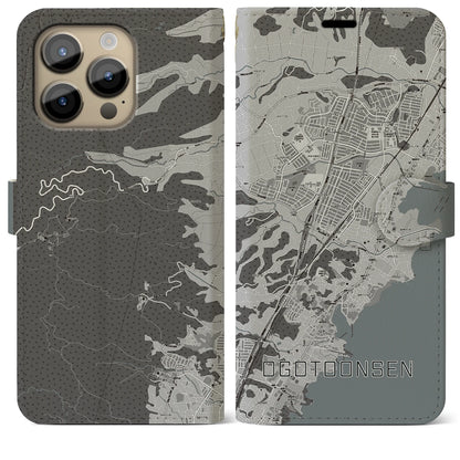 【おごと温泉（滋賀県）】地図柄iPhoneケース（手帳タイプ）モノトーン・iPhone 14 Pro Max 用