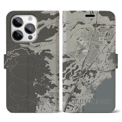 【おごと温泉（滋賀県）】地図柄iPhoneケース（手帳タイプ）モノトーン・iPhone 14 Pro 用