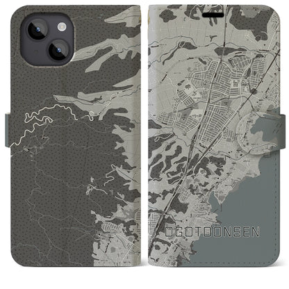 【おごと温泉（滋賀県）】地図柄iPhoneケース（手帳タイプ）モノトーン・iPhone 14 Plus 用