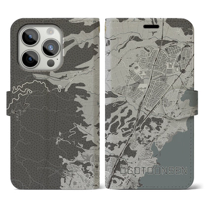 【おごと温泉（滋賀県）】地図柄iPhoneケース（手帳タイプ）モノトーン・iPhone 15 Pro 用