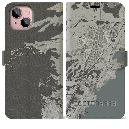 【おごと温泉（滋賀県）】地図柄iPhoneケース（手帳タイプ）モノトーン・iPhone 15 Plus 用