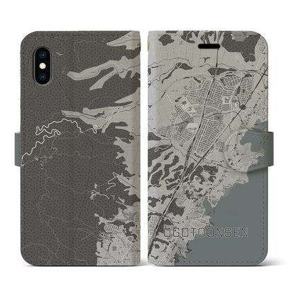 【おごと温泉（滋賀県）】地図柄iPhoneケース（手帳タイプ）モノトーン・iPhone XS / X 用