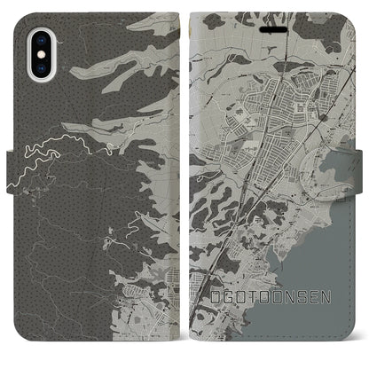 【おごと温泉（滋賀県）】地図柄iPhoneケース（手帳タイプ）モノトーン・iPhone XS Max 用