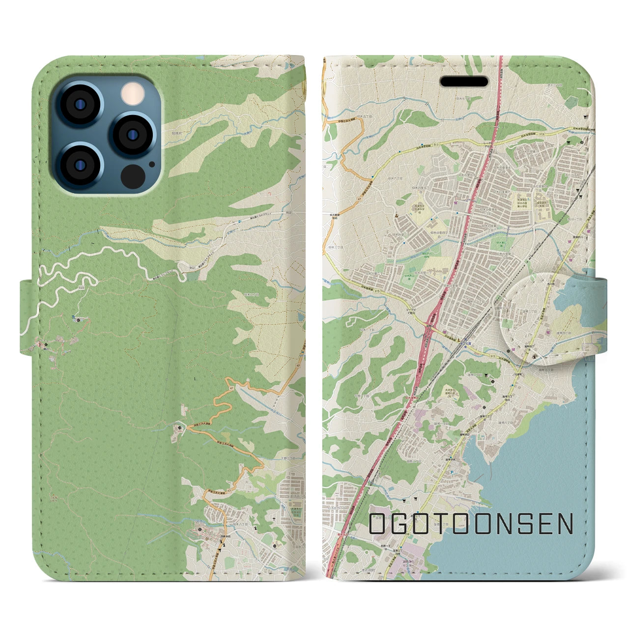 【おごと温泉（滋賀県）】地図柄iPhoneケース（手帳タイプ）