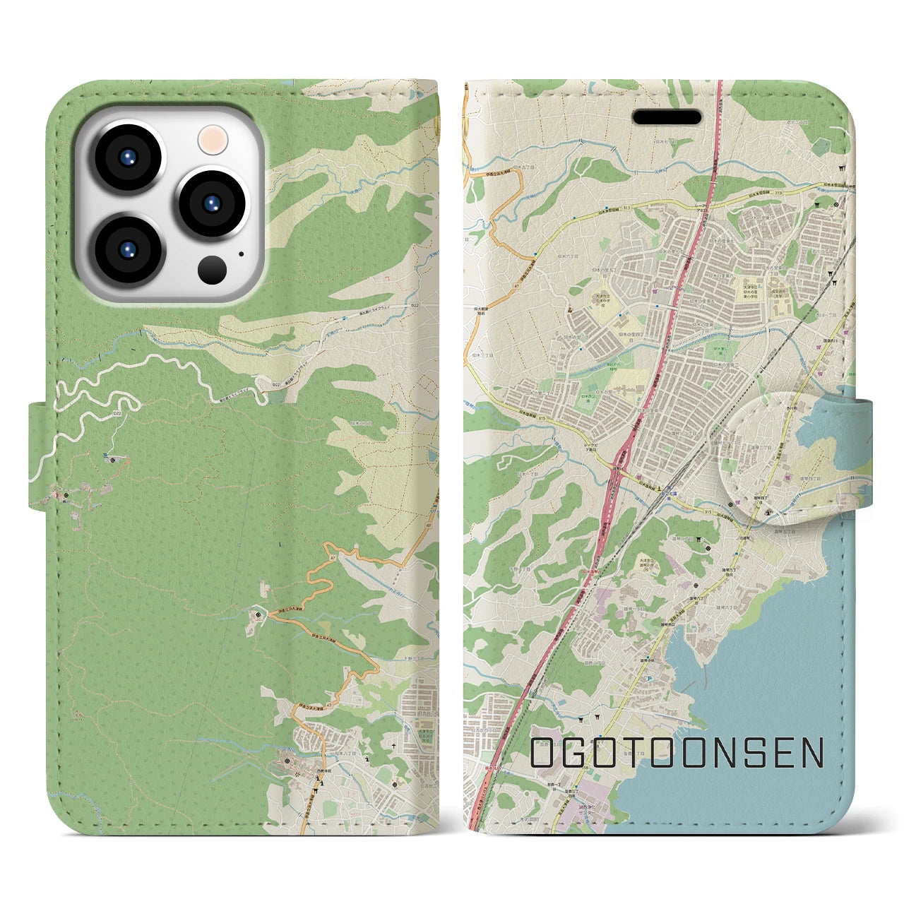 【おごと温泉（滋賀県）】地図柄iPhoneケース（手帳タイプ）