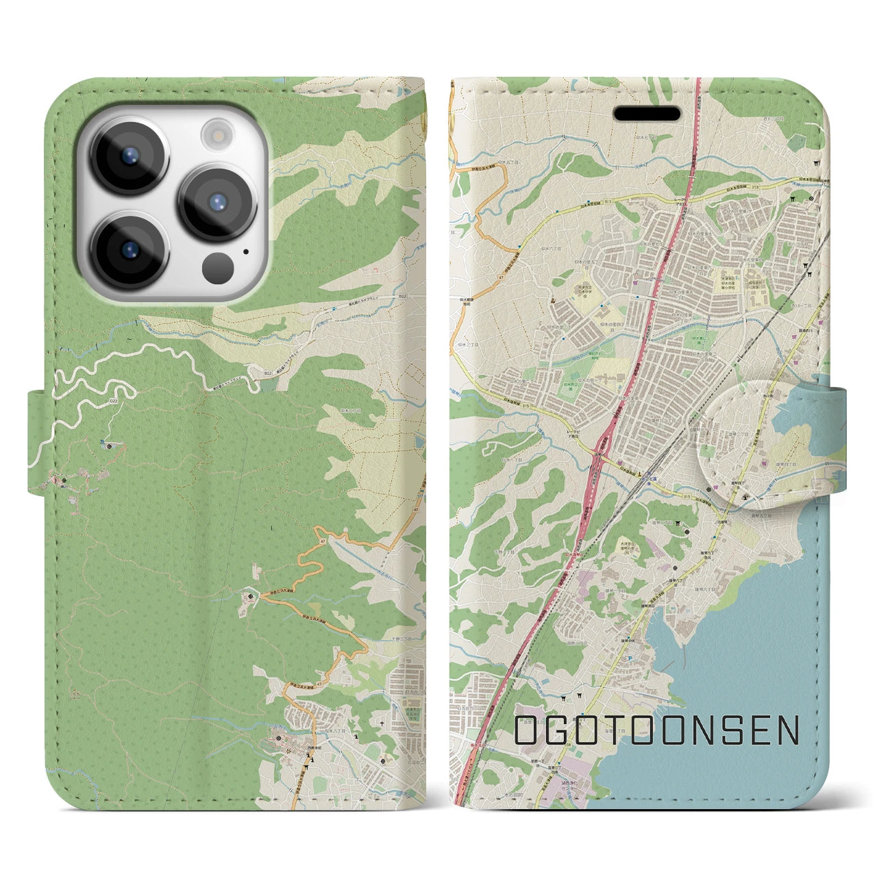 【おごと温泉（滋賀県）】地図柄iPhoneケース（手帳タイプ）