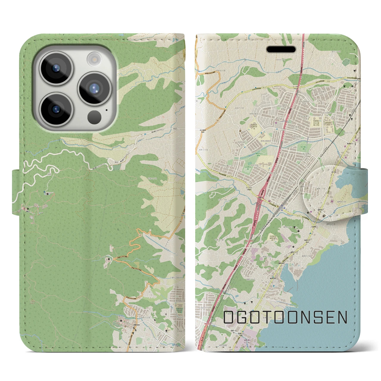 【おごと温泉（滋賀県）】地図柄iPhoneケース（手帳タイプ）