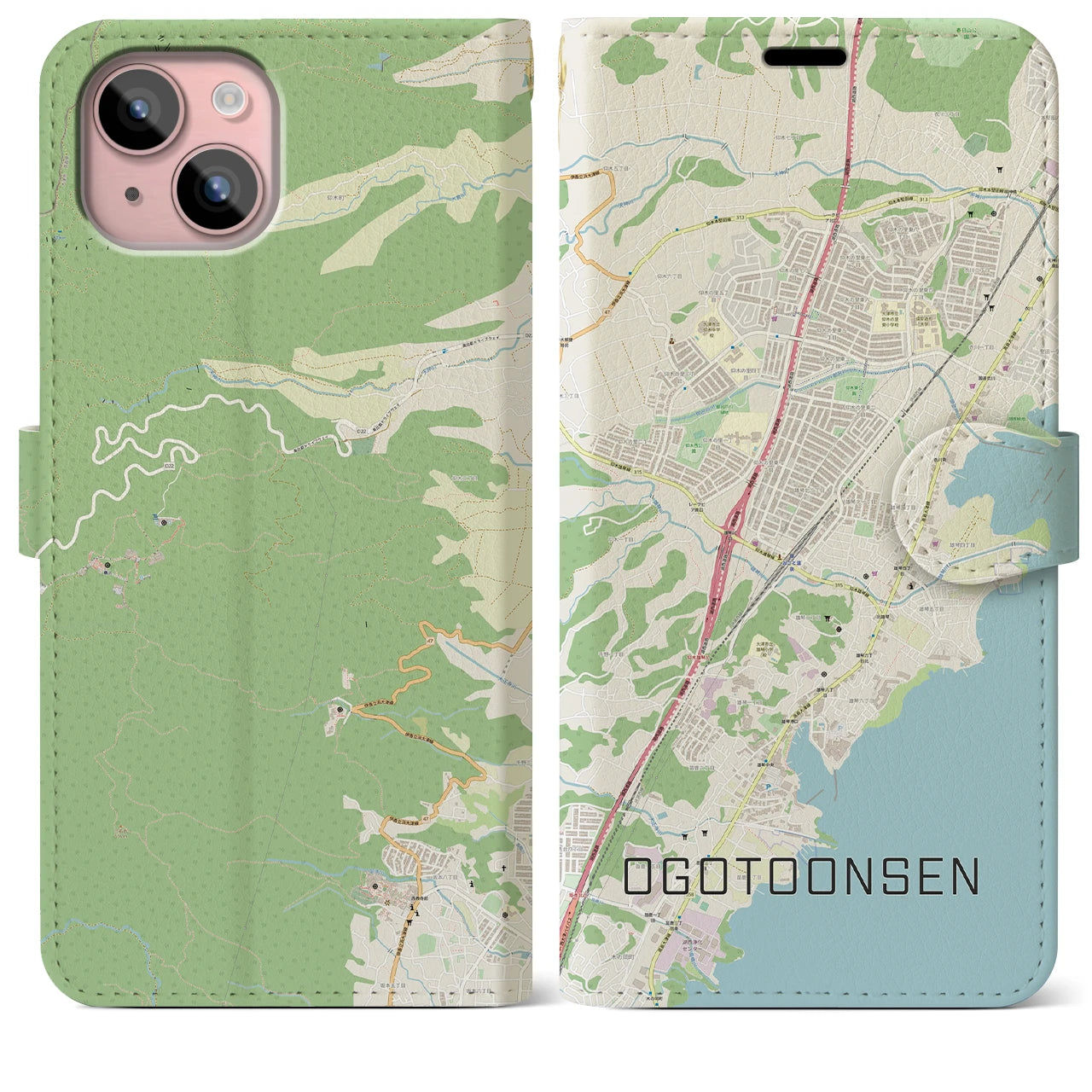 【おごと温泉（滋賀県）】地図柄iPhoneケース（手帳タイプ）