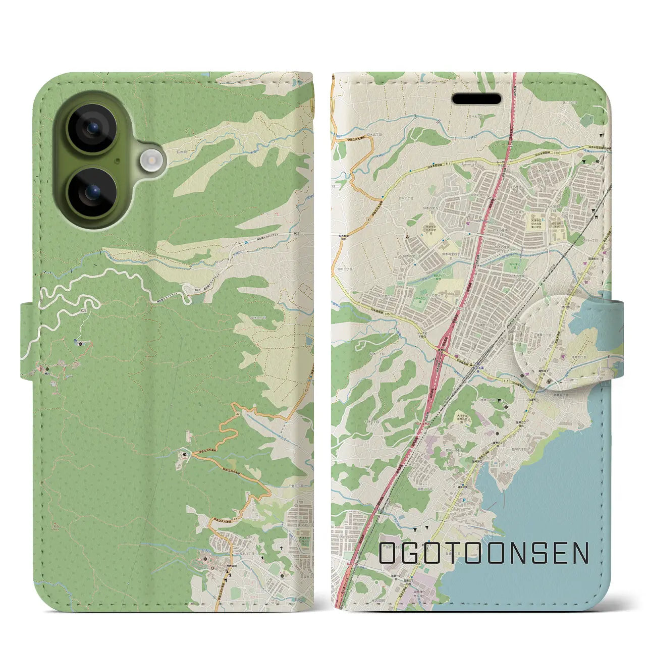 【おごと温泉（滋賀県）】地図柄iPhoneケース（手帳タイプ）