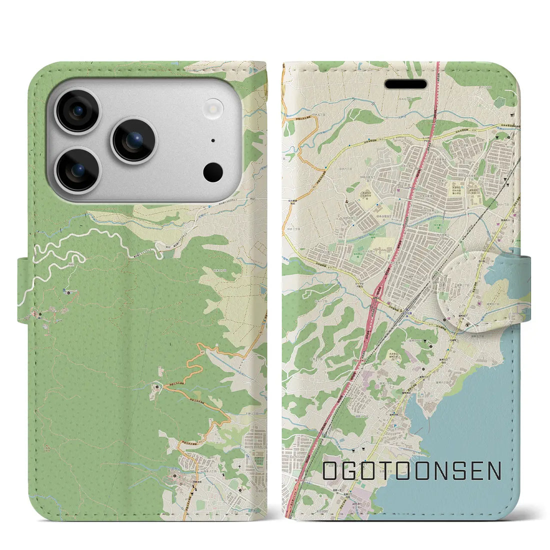 【おごと温泉（滋賀県）】地図柄iPhoneケース（手帳タイプ）ナチュラル・iPhone 17 Pro Max 用