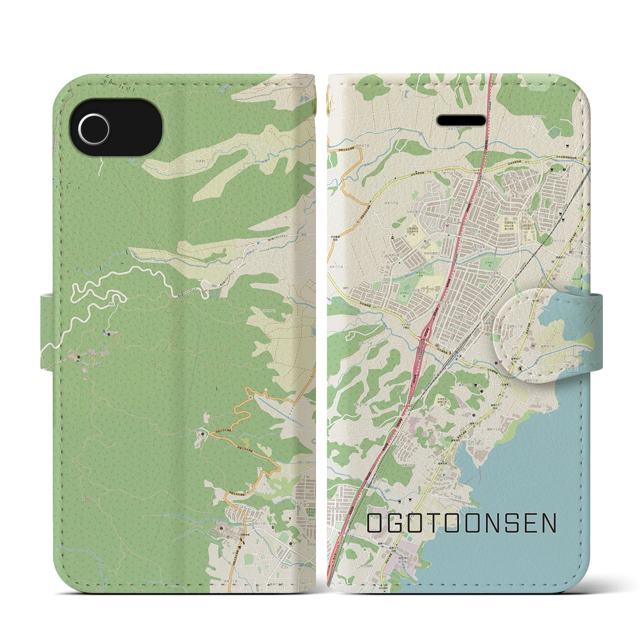 【おごと温泉（滋賀県）】地図柄iPhoneケース（手帳タイプ）