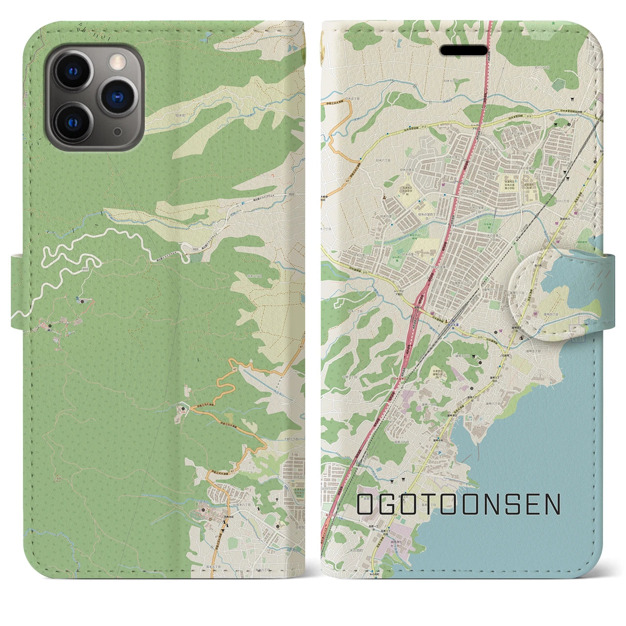 【おごと温泉（滋賀県）】地図柄iPhoneケース（手帳タイプ）